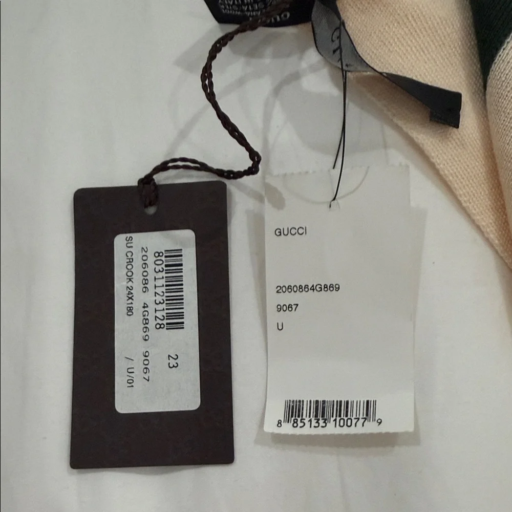 Gucci Cream Scarf with Green & Red Web Stripes